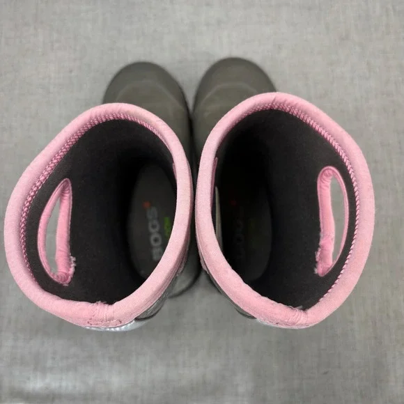 Bogs Boots Grey Pink Dragonfly Rain Boots Waterproof insulated Youth Size 6 - Picture 6 of 10